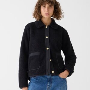 NWOT J. Crew Black/Gold Teddy Sherpa Relaxed-Fit Lady Jacket w/ Pockets - Small